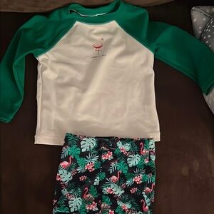 Janie and Jack Green Flamingo Swim Set